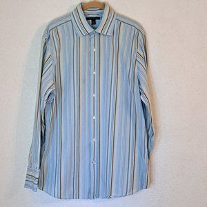 Vintage Banana Republic Dress Shirt Mens 16 16.5 Large L/ Sleeve Blue Stripe 90s